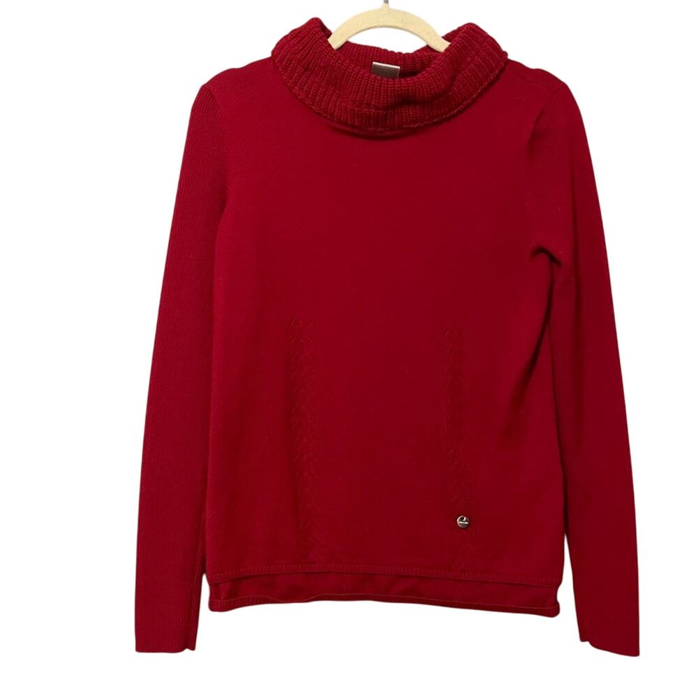 Karen Millen Red Chunky Knit Turtleneck Sweater Womens M Fall Classic Preppy